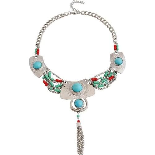 New Arrive Vintage Silver Color Metal With Synthetic Stone Cuff Bracelet Choker Necklace Jewelry