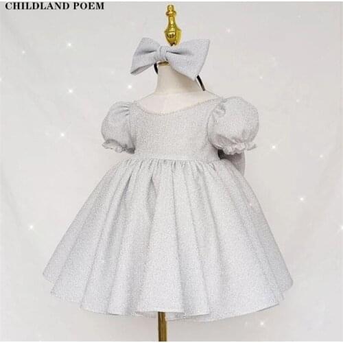 Girls Dress Wedding And Party Princess Kids Dresses For Girls Sequin Pearl 1St Birthday Dress Baptism Christening Girl Ball Gown