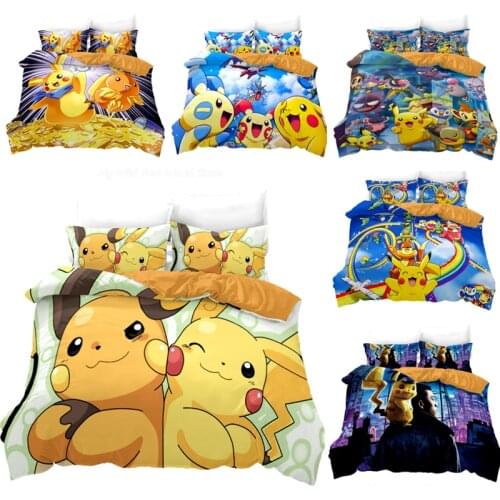 Pokemon Quilt Cover Pikachu 3D Cartoon Printed Bedding Bed Spead Child Kid Bedroom Bed Duvet Cover Bedclothes 2/3pcs Set