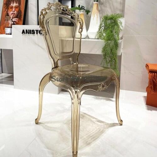 Nordic Transparent Princess Chair Acrylic Backrest Crystal Dining Chair Ghost Stool Makeup Chair Retro Hotel Palace Style Chair