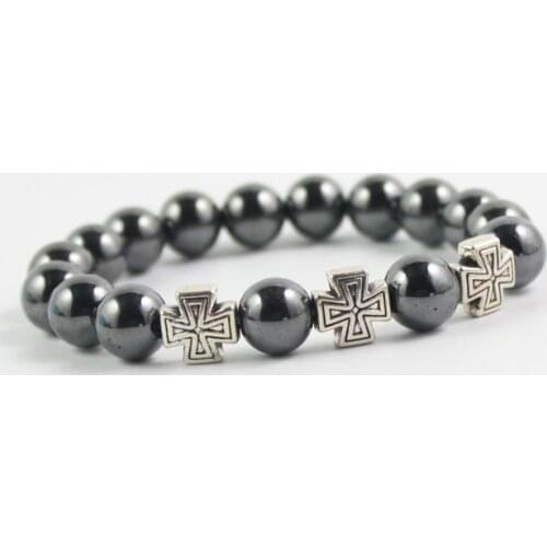 Drop Shipping Fashion Alloy Cross Mgnetic Hematite Bracelet 10MM Beaded Bracelet Health Care Therapy Yoga Jewelry HB1033