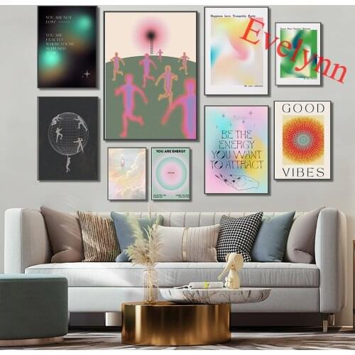 Spiritual Energy Psychedelic Posters,Tranquil Modern Abstract, Gradient Cosmic Aura,Ethereal Home Decor Canvas Wall Art Prints