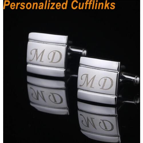 QiQiWu Customized Name Cufflinks Personalized Engraving Metel Cuff links Wedding Cufflink For Mens Jewelry With Gift Box CL-003
