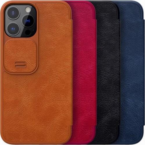 Luxury Magnetic Flip Case For iPhone 13 Pro Texture Leather Camerra Sliding Lens Cover Business Phone Case 13 Pro Max Pouch