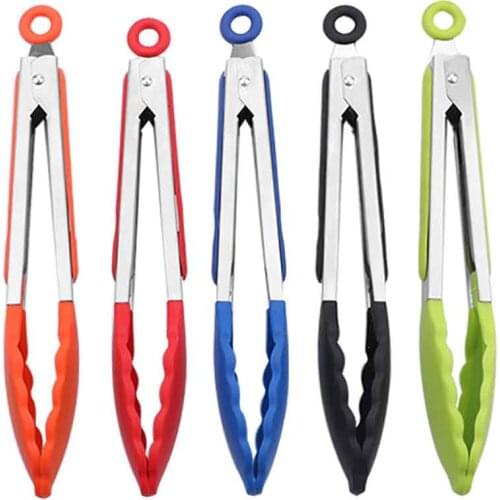 BBQ Tong Stainless Steel Kitchen Clips with Heat Resistant Silicone Grip for Cooking Grilling BBQ Dishwasher Gadgets 5 Colors