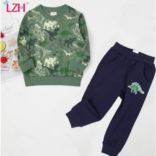LZH 2021 Autumn Kids Clothes Boys Long Sleeve Trousers 2Pcs Tracksuit For Childrens Sets Casual Printing Baby Boy Suit 2-6 Year