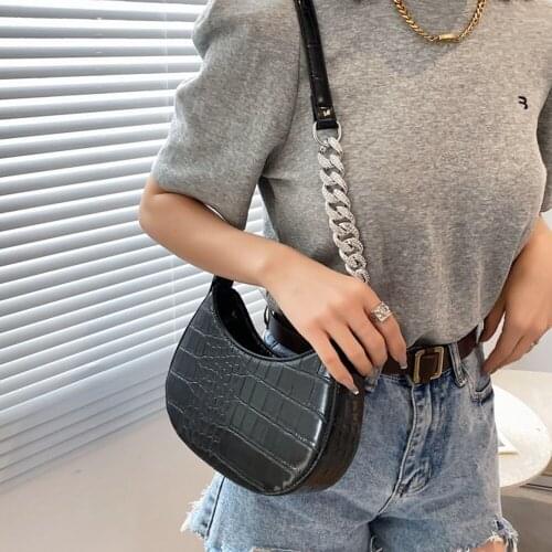 Alligator Pattern Half-Moon Design Crossbody Bags PU Leather Women Messenger Bag Ladies Chain Trend Armpit Shoulder Handbags