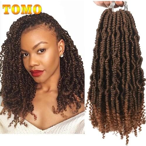 TOMO Crochet Spring Twist Hair Pretwisted 12 inch Bomb Twist Fluffy Synthetic Pre looped Passion Twist Crochet Braids 24/16 Root