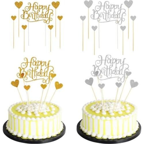 Cake Topper Glitter Cake Topper Gold Silver Happy Birthday New Glitter Cupcake Topper Decoration For Weedding Baby Shower Party
