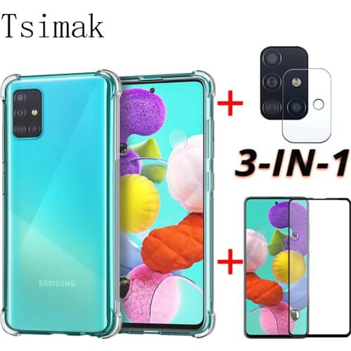 3-in-1/Silicone Case For Samsung Galaxy A31 A41 A51 A71 A11 A12 A52 A72 M21 M31 M51 A21S A50 A70 Tempered Glass Screen Protector
