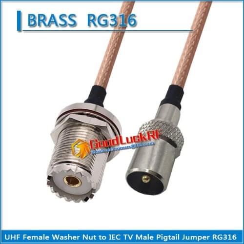 1X Pcs TV IEC Male to UHF Female Washer Bulkhead Mount Nut Pigtail Jumper RG316 Extend Cable RF Connector Adapter Audio Video