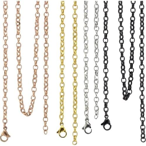 10pcs/Lot 2.9mm Width 18''-32'' Rolo Necklace Chain Link Silver/ Gold/ Rose Gold/ Black Chains Stainless Steel women Pendant