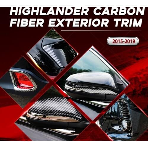 2PCS ABS Chrome Side Rearview Mirror Cover Fog Light Trim Rear Spoiler Wing Side Strip Exterior For Toyota Highlander 2014-2019