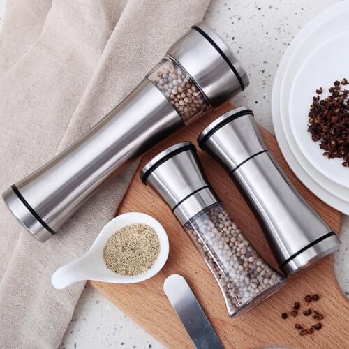2PCS Stainless Steel Salt and Pepper Mill Manual Food Herb Grinders Spice Jar Containers Kitchen Gadgets Accessories for Cooking