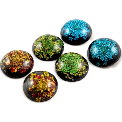 New Fashion 5pcs 25mm 3 Style Natural Dried Flowers Flat Back Resin Cabochons Cameo