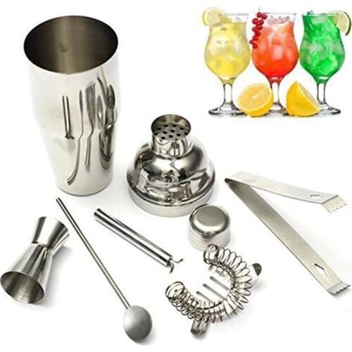5pcs Stainless Steel Cocktail Shaker Making Set 550ml Shaker Drink Strainer Ice Clip Tongs Mixing Spoon Measuring Cup Bar Tool