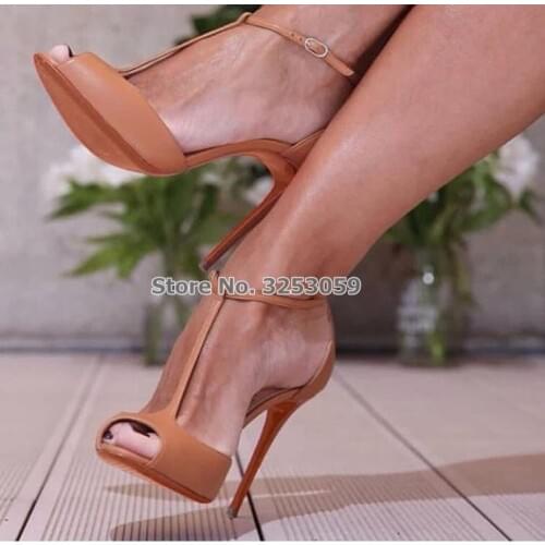 ALMUDENA Women Nude Wine Red Glossy T-strap Pumps Thin High Heels Open Toe Sandals Burgundy Nice Gladiator T-bar Shoes Dropship
