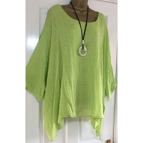40# Oversize Loose Blouses Womens Ladies Casual Plus Size Loose Cotton Linen Solid Color Shirt Irregular Blouse Блузка Женская