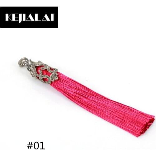 Bohemian Vintage Jewelry Accessories Long Tassel Pendant for Necklace Making Colorful Cotton Thread Tassel Black Stud Paved CZ