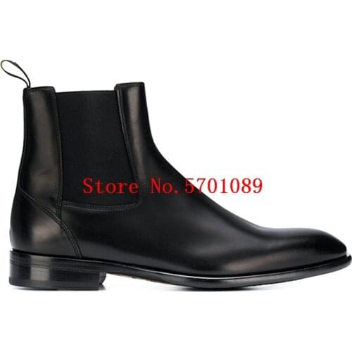 Black Genuine Leather Man Chelsea Boots Pull On New London Fashion Shoes European And American Handmade British Martin Boots