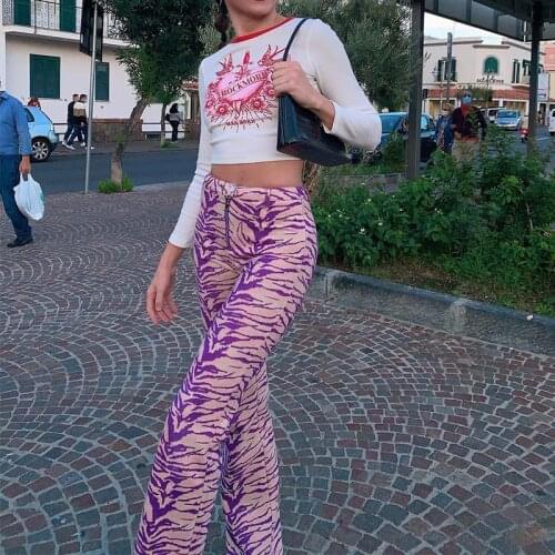 Yt Animal Zebra Print Skinny Long Trousers Ladies Zipper Y2K Kendall High Waist Pants Capri Fashion Purple Sweatpants Streetwear