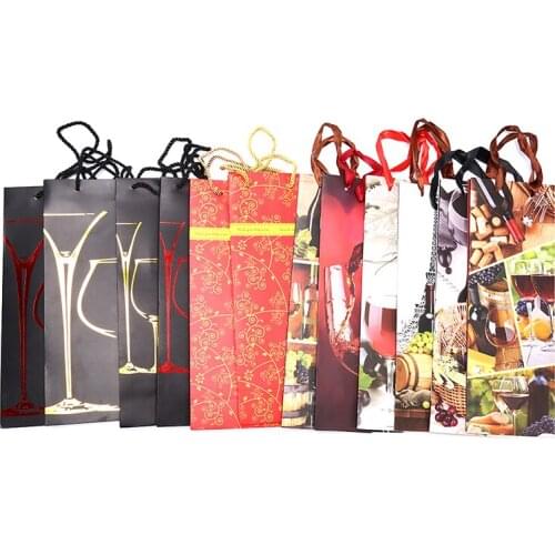 Paper Bags Wine Packing Carrier Fsetival Party Gift Bags Ribbon Handle Hot-stamping Wine Oil Bottle Gift Champagne Packing Bag
