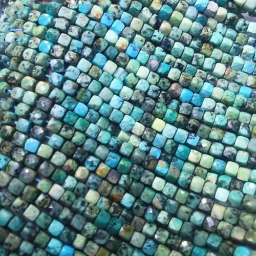 ICNWAY Natural turquoise 4-4.5mm Faceted Cube Gemstone Beads for 925 Sterling Silver Jewelry Making Necklace Bracelet 15inch