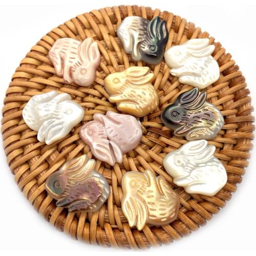 Natural Sea Shell Beads Cute Bunny Carving Fashion Charm Jewelry with Gems DIY Charm Jewelry Making Components Wholesale