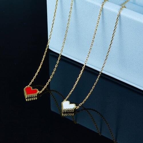 SLJELY Fashion Brand Solid 925 Sterling Silver Red and White Love Heart Pendant Necklace Women Lover Valentine Jewelry Gift