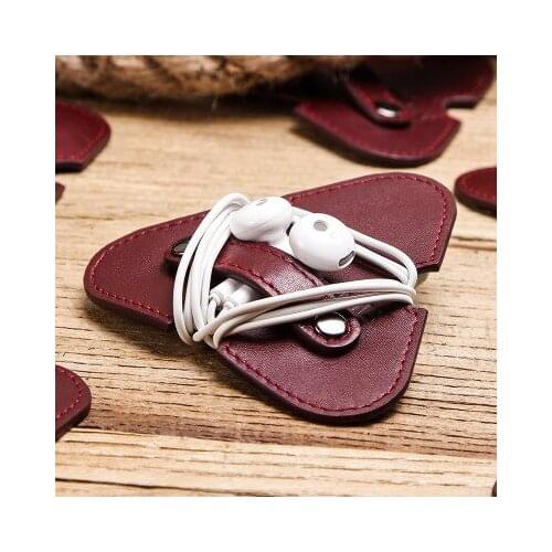 Headphone winder leather red triangle data cable protective cover universal hub storage device holder case carry