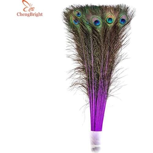 ChengBright Nice 200 Pcs/Lot 70-80CM/28-32 Inch Purple Peacock Feathers DIY Decorative Feather Decoration Peacock Feather plume