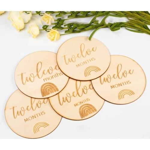 12 Pcs Baby Milestone Cards Wooden Commemorate Baby Birth Monthly Recording Disc T3LA