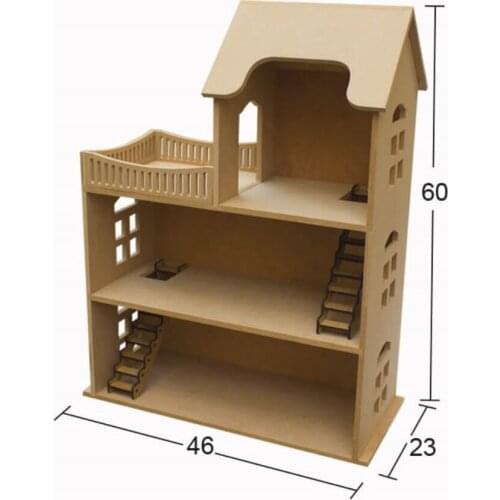 MNH04 Terraced Wooden Play House, Unpainted Mdf Wood Home