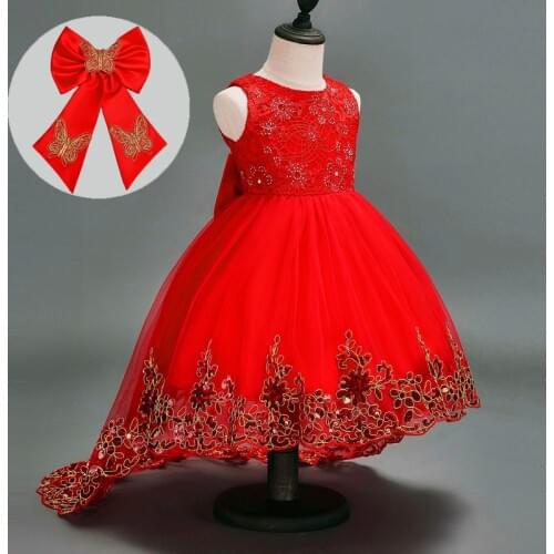 Big Bow Kids Girl Flower Long Dress Children Bridesmaid Formal Elegant Princess Dress Vestido For Wedding Party Girl Clothes