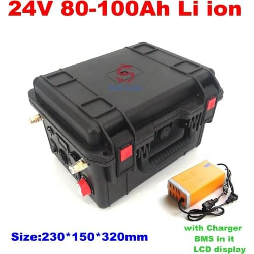Display high capacity 24V 80Ah 100Ah lithium battery with BMS build-in for marine electric propulsion +10A charger