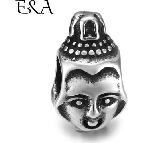 Stainless Steel European Beads Double Faced Buddha Charms Hole 5mm for Jewelry Making Supplies Bracelet Spacer Eur Bead