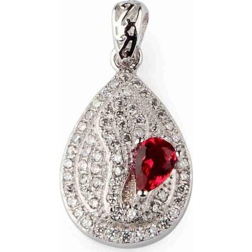 Fleure Esme Luxury Rock Wedding Jewelry & Accessories christmas pendants for women gifts Red Cubic Zirconia Rhodium Plated R3119