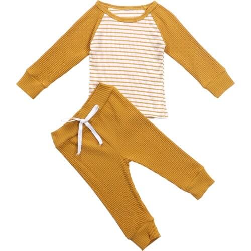 0-4Years Infant Kids Baby Boy Outfit Autumn Clothes 2Pieces Stripe Round-Neck Long-Sleeves T-Shirt+Elastic Waist Pants Boy Set