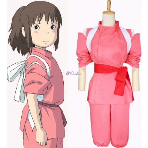 Japenese Anime Spirited Away Cosplay Suit Takino Ogino Chihiro Cosplay Costume Kohakunushi Kamikakushi Women Pink Kimono Set