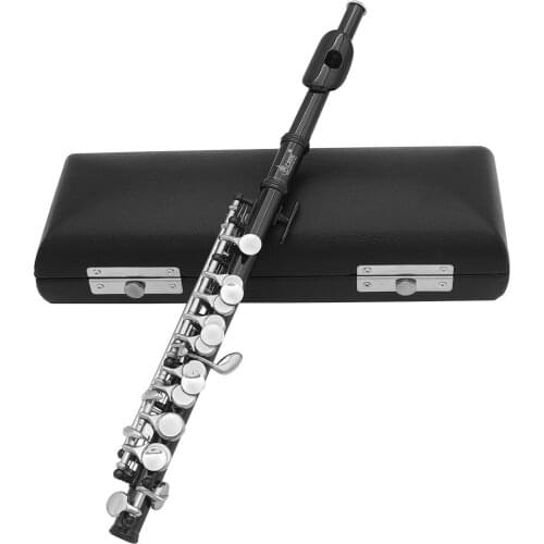 Piccolo Ottavino Half-size Flute Plated C Key Cupronickel with Cork Grease Cleaning Cloth Screwdriver Leather Padded Box Black