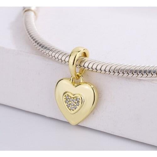 Fashion 925 Sterling Silver Custom Gold Plated Cubic Zirconia Heart-Shaped Charm Bracelet DIY Jewelry Making For Pandora