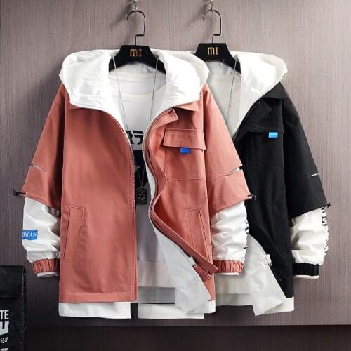 7XL Large Size Hooded Jacket Mens Fall 2021 New Contrast Color Stitching Double-layer Zipper Casual Jacket zip up hoodies coat