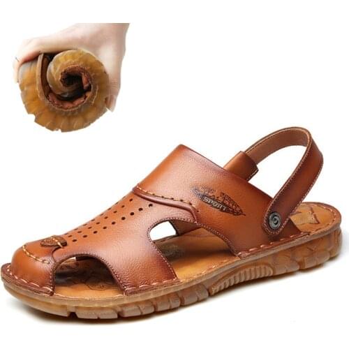 Men 100% Cow Leather Sandals Outdoor 2020 Summer Handmade Men Shoes Men Breathable Casual Shoes Footwear Walking Sandals