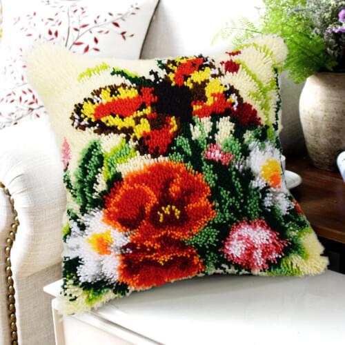 Latch Hook Rug Kits Pillowcase 3D Segment Embroidery Pillow Canvas Embroidery Cushion Cover DIY Pillows Flowers Series
