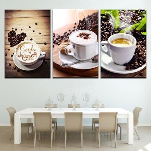 Wall Art Coffee Cup Restaurant Home Decor Canvas Framework Painting 3 Pieces HD Prints Poster Coffee shop creative wall painting