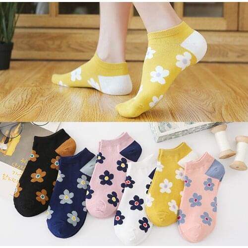 5 Pairs New Fashion Harajuku High Quality Flower Cotton Spring Summer Boat Socks funny Casual Women Girls Ankle Novel original
