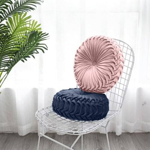 2020 New Fashion Luxury Velvet Cushion Handmade Round Fabric Pleated Wheel Pumpkin Seat Cushion Round Sofa Cushion Decor D30