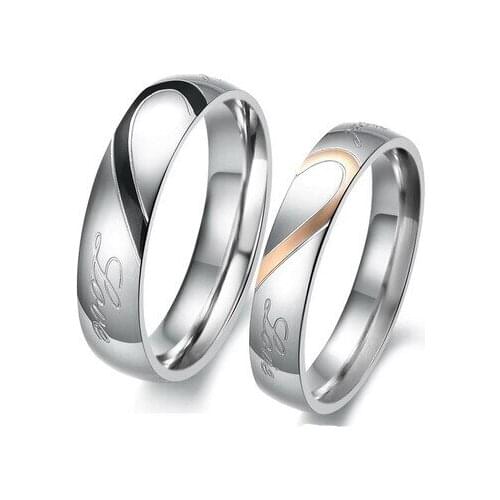 MANGOSKY Heart-shaped puzzle titanium lovers ring silver plated titanium steel couple rings wedding ring