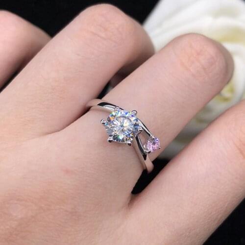 Heart to Heart 1Ct 6.5mm D Color Moissanite Engagement Ring AU585 14K White Gold Ring Top Quality Wedding Jewelry