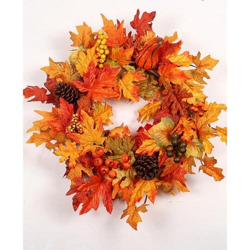 Halloween Autumn Maple Leaf Wreath Door Decor Hanging Pendant Simulation Garland Christmas Door Ornament Artificial Wreath